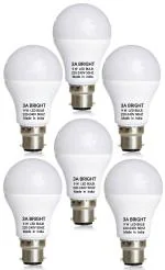 3A BRIGHT B22 9 Watt Silver White Round LED Bulb Combo Pack of 6