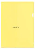 Shining Zon L Folder File A4 Size Durable Clear Transparent Plastic File Folders Paper Holders Organizer Document Sleeves for Protection Suitable for School, Offices & Projects (Pack of 70 Yellow Colour)