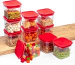 PREXO Red Plastic Kitchen Grocery Storage Containers 600 ml - Pack Of 10