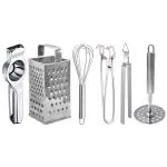 JISUN Lemon Squeezer & Grater & Whisk & Pakkad & Chimta & Potato Masher for Kitchen Tool Set