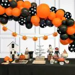 SpecialYou.in Halloween theme decoration balloon garland kit with Pumpkin garland | Orange , black and polka dot balloon garland kit | Halloween decoration items kit for kids - 48 items