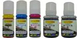 TRISAMA Epson Eco Tank Printer 001, 002, 003 for L3150, L3152, L3156, L4150, L4160, L5190, L6160, 6170, 6190 Black and Tri Color Dye Based Ink Cartridge Bottle (Pack of 5)