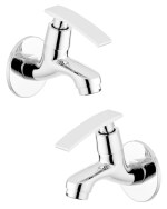 Ennius Bib Cock Ace Chrome Silver plated Tap Faucet Bib Cock Angle Cock Pillar Tap Bathroom Tap Bib Tap Faucet (Wall Mount Installation Type) Pack of 2