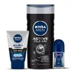 Nivea Shower Gel Active Clean 250ml, + All in 1 Face Wash 100ml+ Deo Roll On 50ml Combo