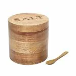 Dudki Wooden Salt Box with Magnetic Lid & Wooden Spoon