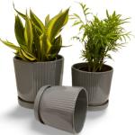 Garden Art Grey Oval Modern Succulent Planter Stripe Texture Ceramic Flower Pots (21 x 17 x 14 cm) pack of 3