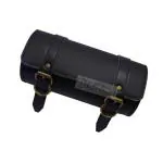 Dhe Best Black Bike Side Rear Saddle Bag Round Style Tool Bag Storage Tool Pouch 2 Strap Closure For Royal Enfield Classic 350