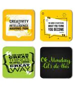 Whats Your Kick Positive Thinking Ok Monday Lets Do This Quotes Printed Set of 4 Coaster With Metal Stand