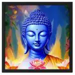 RITWIKA ART AND CRAFT Artwork of Lord Buddha Meditation With Lotus Flower Multi Effective Religious Painting with Frame | Perfect For Home and Office Decor | Size 13.5 x 13.5 Inch, Set of 1 (Multi Colour)