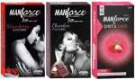 Manforce 3in1 Strawberry, 3in1 Chocolate & Extra Dotted Litchi Flavored condoms ,10 pcs x 3