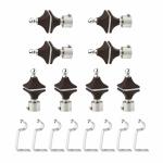 GLOXY ENTERPRISE Stainless Steel & ABS Samosa Shape Brackets Parda Holder with Support 1 Inch Curtains Rod Pocket Finials Designer Door and Window Curtain Holders and Rod Support Fittings (Brown 4 Pair)