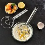Kayru Atta Maker Tool Danish Dough Whisk Food Grade 304 Stainless Steel Hand Mixer Bread Whisk 8.5 Inch Danish Whisk Dough Scraper Baking Tool for Bread Pastry or Pizza Dough Silver