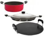 Nirlon 3 pcs of Red and Black Non-stick Aluminium Kitchen Cookware Utensil Gift Set, Standard