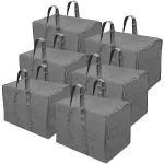 LIFE FEST 6 Pack Nylon 85 L Multi-Purpose Storage Bag/Clothing Storage Organiser/Toy Storage Bag/Stationery Paper Storage Bag with Zipper Closure and Strong Handle-(Black, 57x 36.8X 40.5 cm) Rectangular