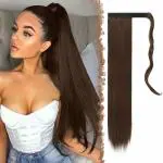 Thicklengths Straight Wrap Around Ponytail Hair Extension for women and girl Brown, Best Pony Extensions.