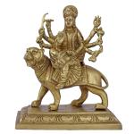 Dattatreya Golden Brass Hindu Goddess Durga Idol And Sitting On Lion