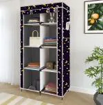 Eco Shopee Collapsible Wardrobe Portable Cloth Rack Storage Organizer Shelves Non Woven Fabric and PP Plastic Storage Unit for Clothes Printed Almirah (Self Assemble) 2002-5 Moon Star Grey