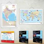 GO WOO India POLITICAL - MAP PRACTICE BOOK, WORLD POLITICAL - MAP PRACTICE BOOK, BIG CUT & DRAW OUTLINE MAPS POLITICAL & PHYSICAL, Indian Road Guide & Political Map and World Political Map | PACK OF 3 BOOKS AND 2 chart