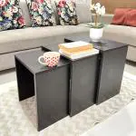Kawachi 3-Piece Nesting Coffee Sofa Side Tables Stacking Nightstand Set for Living Room Wenge Black