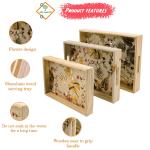 ADA Premium Pine Wood Serving Tray, Leaf Print Design Food Serving Platters, Wooden Decor Tray, Rustic Decorative Platter Trays for Food, Coffee, Breakfast, Tea, Snack (Pack of 3)