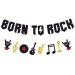 Festiko Born To Rock Born To Rock Banner, Musical Instruments Music Note Garland For 1950S Rock And Roll Music Themed 50S Vintage Rock Decoration Supplies (Multicolor)