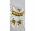 Gyaan Jewels Handmade Alloy Necklace, Earring and Maang Tikka Set Gold, White (Women) Free Size