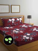 Arrabi Brown Floral TC Cotton Blend Double Size Radium Bedsheet with 2 Pillow Covers,(250x220),Brown