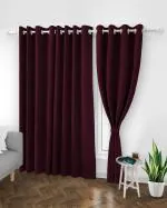 TopDrapes Room Darkening Blackout Long Door Solid Curtain with Tie Back 9 feet 1 Pcs (Maroon Colour)