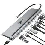Pibox India USB C to 12 in 1 HUB Dock MST, Aluminium Type C Station 2*HDMI Port, 1*VGA, RJ45, 3 USB 3.0 Ports, 1*3.5mm Audio, USB-C Power Delivery, TF/SD Slot and USB C Data Port - for Laptops/MAC