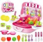 Kn2 Mart Multicolor Plastic Kitchen Cook Set With Wheel Pretend Role Play Food Toy For Kids Girls