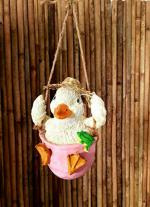 Wonderland Multicolor Resin Duck On Swing Statue - 32.0 x 23.01 cm