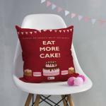 Indigifts Birthday Theme Decoration Idea, Happy Birthday Quote Pillow Eat More Cake Printed Satin Cushion Cover with Filler Best Birthday Present for Friend/Girl, Boys (Red, 12 x 12 Inch)