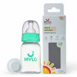 MYLO Baby Feels Natural Baby Feeding Bottle, PP, BPA Free with anti-colic nipple Slim Neck - 125 ml (Plain Sea Green)