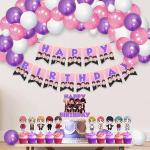 Zyozique BTS Birthday Party Supplies, BTS Theme Birthday Party Decorations ,Include BTS Happy Birthday Banner, Balloons,Cake and Cup Cake Toppers, BTS Fans Birthday Party (Pack of 52)