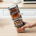 Regalo Store and Lock Air Tight Square Shape Kitchen Storage Container,Cereal Dispenser,Food Storage container Leak Proof Locking Lid,Fridge Storage Containers (460ml, Square, 4, Black Lid Container)