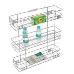 LeAves Stainless Steel Triple Pull-Out Bottle Basket For Modular Kitchen Storage Rack