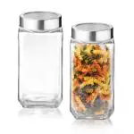 Treo By Milton Cube Storage Glass Jar, Set of 2, 1000 ml Each, Transparent | BPA Free | Storage Jar | Kitchen Organizer Modular | Multipurpose Jar