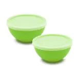 Jaycee Microwave Safe And BPA Free Green Round Virgin Plastic Multipurpose Bowl With Lid - 300 Ml (Pack Of 2)