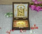 GoldGiftIdeas 24K Gold Plated Tirupati Balaji Photo Frame with Charan Paduka, Balaji Wooden Momento Gift, Venkateshwar Swami Frame for Worship, Housewarming Gift
