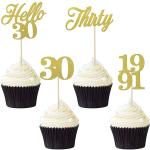Festiko 48 Pieces Gold Glitter 30th Birthday Cupcake Toppers Thirty Anniversary Party Cake Toppers Hello 30 Birthday Cake Decorations For 30th Anniversary Birthday Party Wedding Decorations