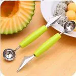 KATHIYAWADI 2 in 1 Melon Baller Stainless Steel Fruit Carving Knife, Slicer & Scooper Multifunctional Dig Scoop with Fruit Carving, for DIY Fruit Salads