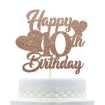 Festiko Rose Gold Happy 10th Birthday Cake Topper, Double DigIts Cake Topper, 10th Birthday Cake Topper For Baby Girls 10th Birthday Party Decorations