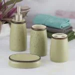 Kookee Ceramic Bathroom Accessories Set of 4 Olive Green Bath Set for Home (8162)