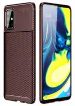 Golden Sands for Samsung A71 Back Cover Case Drop Tested Shock Proof Slim Armor Aramid Carbon Fibre Rugged TPU for Samsung Galaxy A71 Mobile, Brown