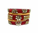 Aashirwad Traders Handmade Maroon and Golden Shine Silk Thread, Kundan and Plastic Bangles (Women) - 2.6 (set of 5)