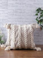 Eyda Off White Cotton Hand Woven Cushion Cover, 20X20 Inch (Set Of 2)
