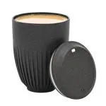 Eha Earth Friendly Retro Coffee Mug with Lid | Tea Cup Set | 350 ml | Made with Rice Husk | Microwave Safe Mugs for Gifting | 1 Unit | Charcoal