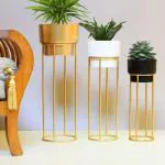 W A Handicrafts Modern Metal Floor Flower Stands for Living Room Bedroom Display Plant Stand Tall Indoor Plant Stand with Planter Pot | Set of 3, Multicolour |