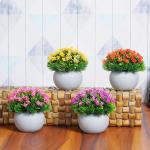 Dekorly Multicolored Indoor Artificial Plants with White Plastic Pot Pack of 4 for Home Decor Gives Awesome Look to Your Desktop, Living Room, Balcony, Garden, Table, Bedroom, Temple