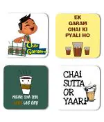 Whats Your Kick Tea Lover Chai Garamm Quotes Printed Set of 4 Coaster With Metal Stand